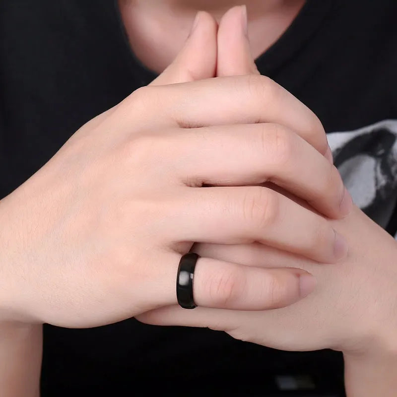 Vnox-Anillo de boda personalizado de acero inoxidable para hombres y mujeres, anillo central cepillado con borde biselado, banda negra, nombre grabado, letra, fecha