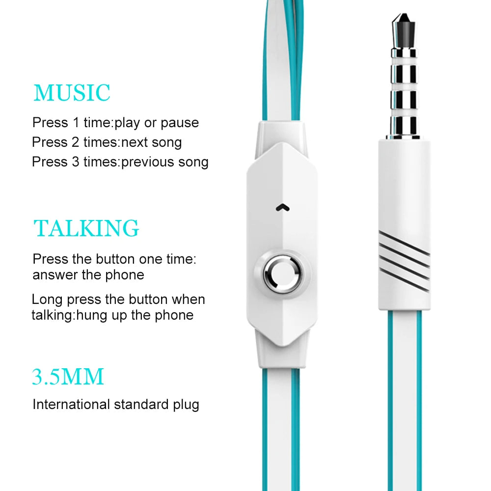 Auriculares Extra Bass con cable, auriculares de 3,5mm con micrófono, estilo fideos, auriculares deportivosки para Samsung