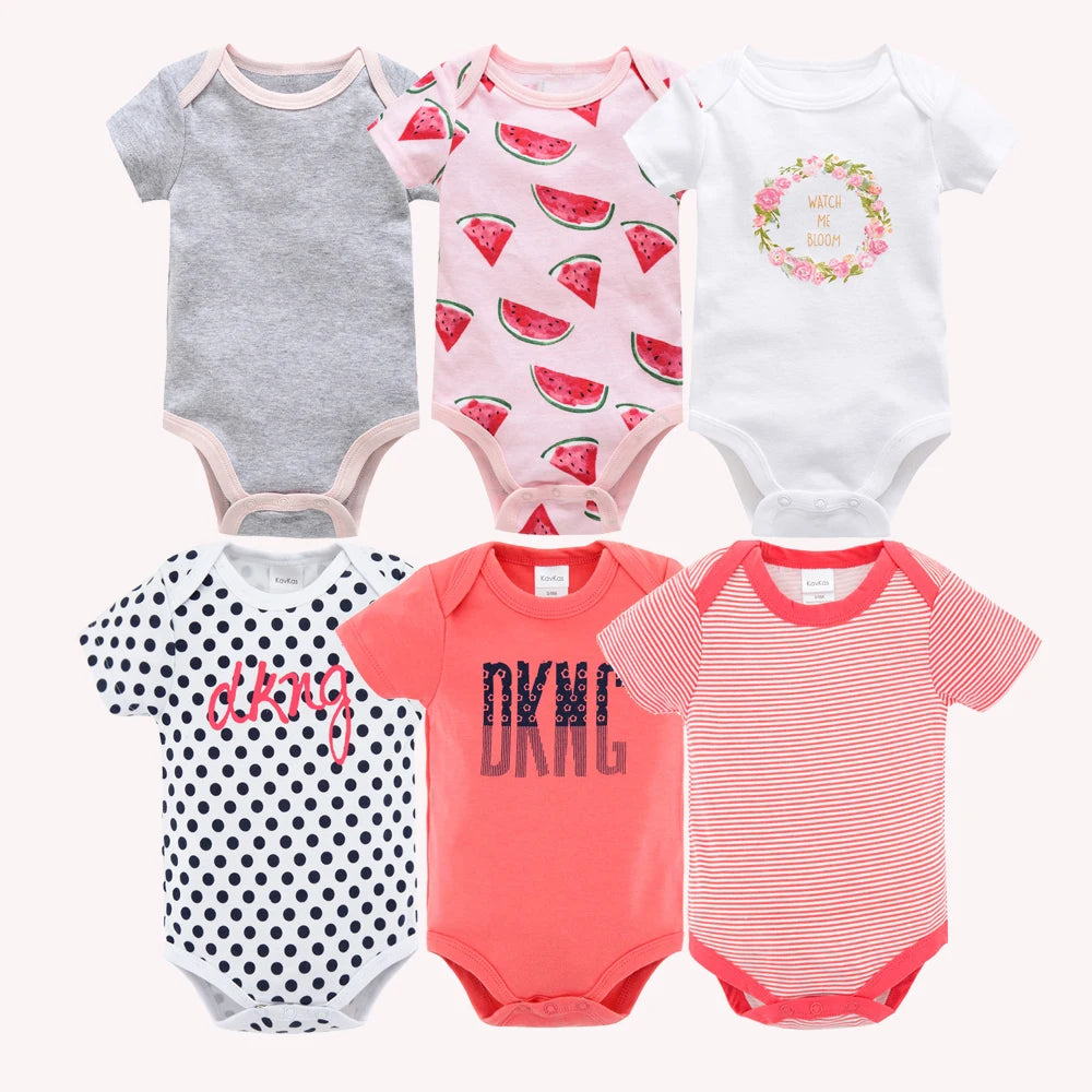 Kavkas, monos para niñas, 6/3 unidades/lote, ropa de algodón de verano para bebés, ropa de manga corta para recién nacidos, ropa para bebés de 0 a 3 meses