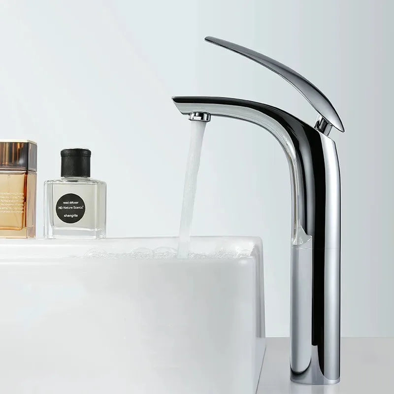 Grifos de Baño de Estilo Moderno, Grifo de Lavabo de Latón Negro/Plateado, Grifo de Lavabo de un Solo Orificio, Grifo Mezclador de Agua Fría y Caliente, Torneira