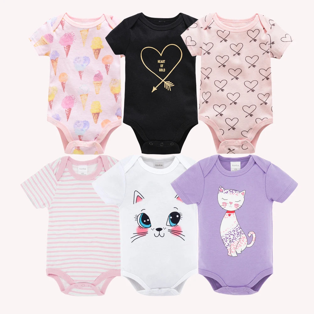 Kavkas, monos para niñas, 6/3 unidades/lote, ropa de algodón de verano para bebés, ropa de manga corta para recién nacidos, ropa para bebés de 0 a 3 meses