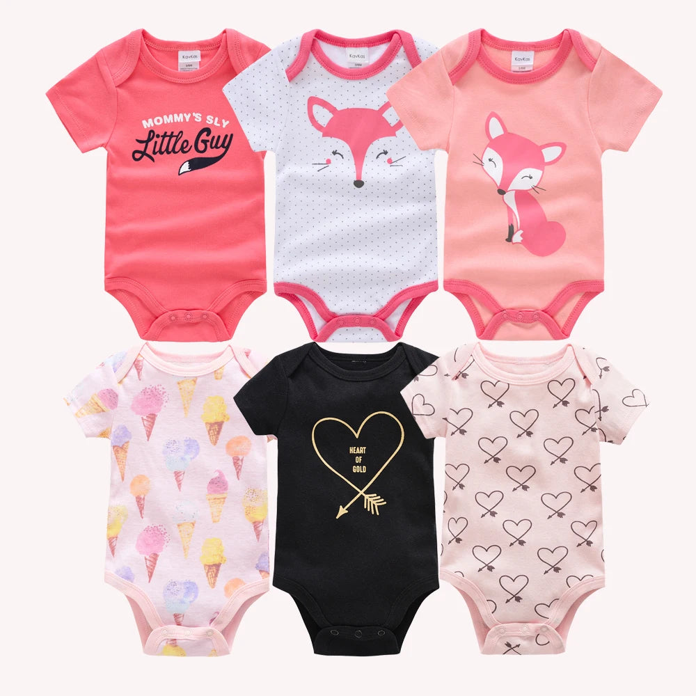 Kavkas, monos para niñas, 6/3 unidades/lote, ropa de algodón de verano para bebés, ropa de manga corta para recién nacidos, ropa para bebés de 0 a 3 meses