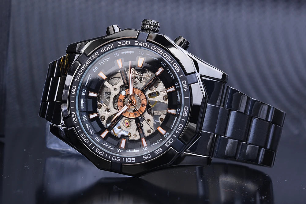 Forsining-Reloj de acero inoxidable 2021 para hombre, accesorio masculino de pulsera resistente al agua con esqueleto, de marca superior de lujo, transparente, deportivo