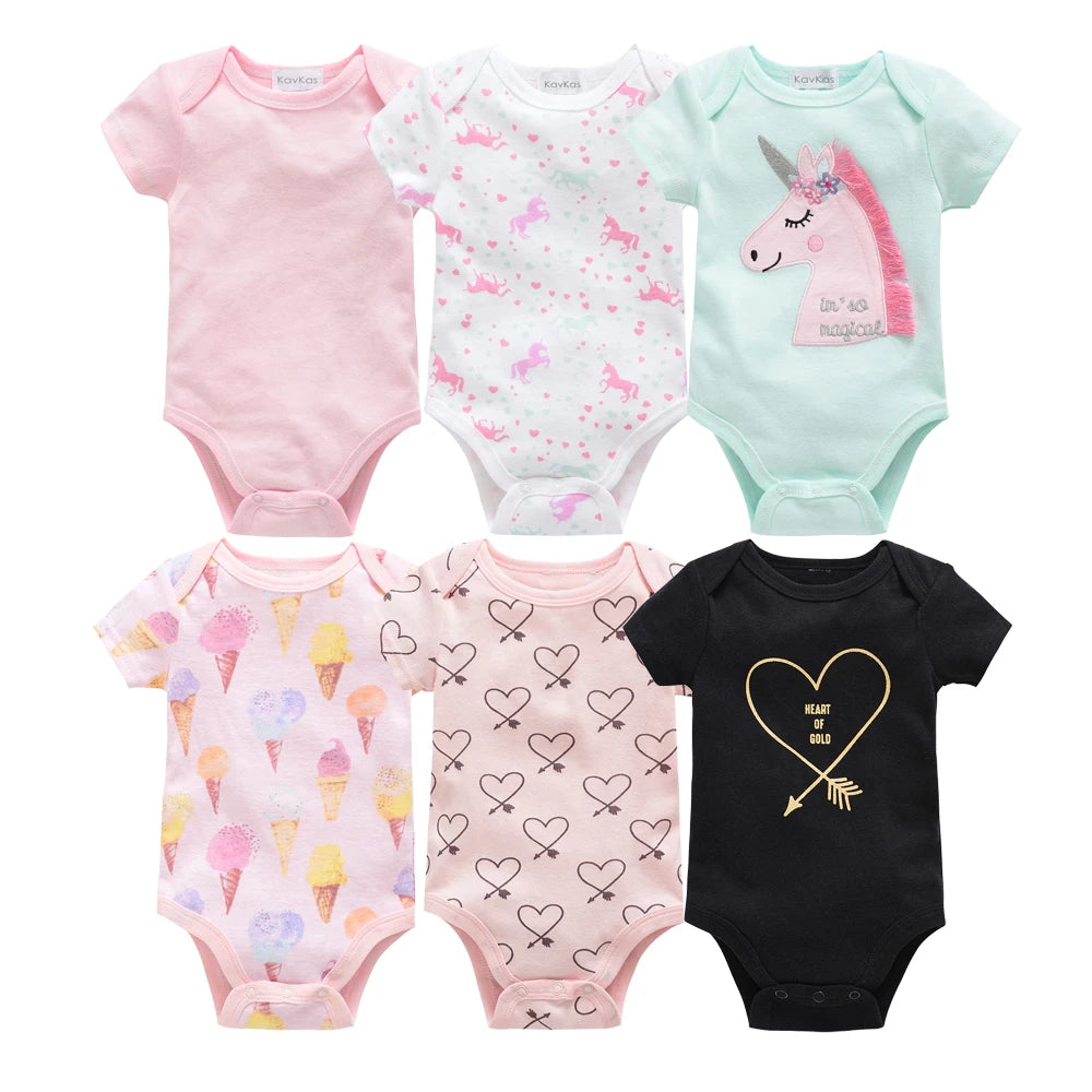 Kavkas, monos para niñas, 6/3 unidades/lote, ropa de algodón de verano para bebés, ropa de manga corta para recién nacidos, ropa para bebés de 0 a 3 meses