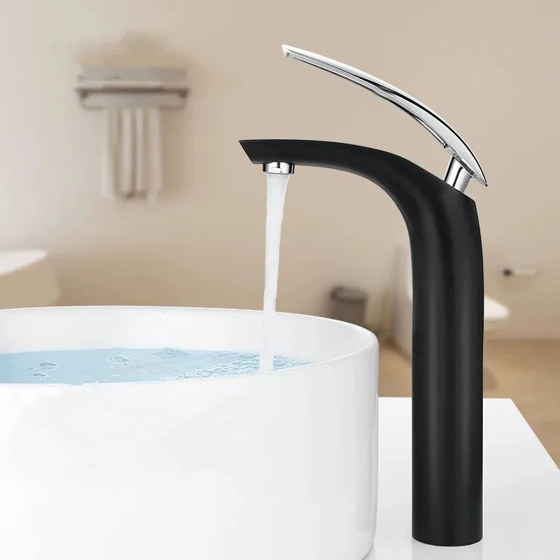 Grifos de Baño de Estilo Moderno, Grifo de Lavabo de Latón Negro/Plateado, Grifo de Lavabo de un Solo Orificio, Grifo Mezclador de Agua Fría y Caliente, Torneira