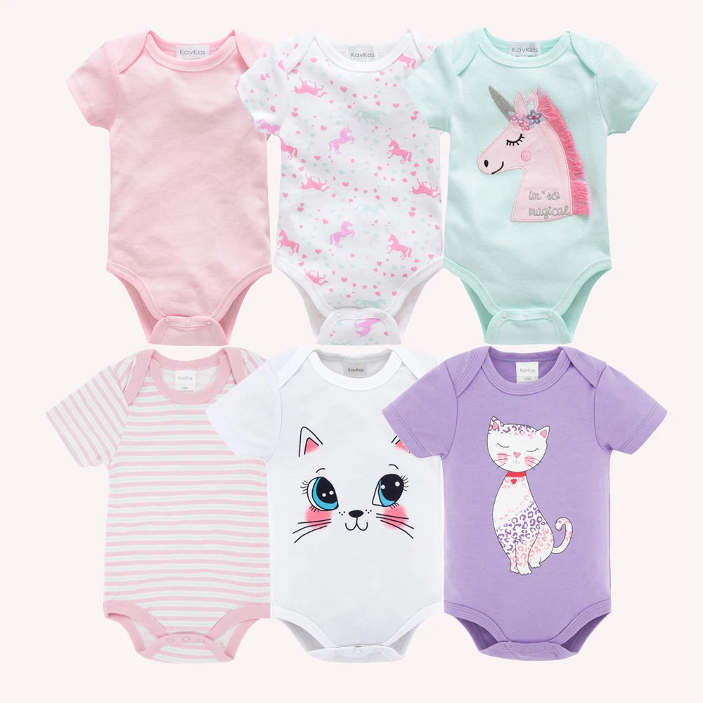Kavkas, monos para niñas, 6/3 unidades/lote, ropa de algodón de verano para bebés, ropa de manga corta para recién nacidos, ropa para bebés de 0 a 3 meses