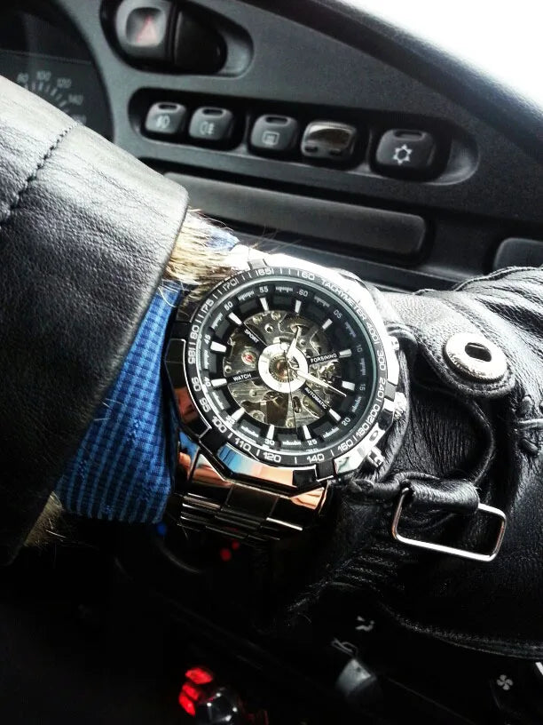 Forsining-Reloj de acero inoxidable 2021 para hombre, accesorio masculino de pulsera resistente al agua con esqueleto, de marca superior de lujo, transparente, deportivo