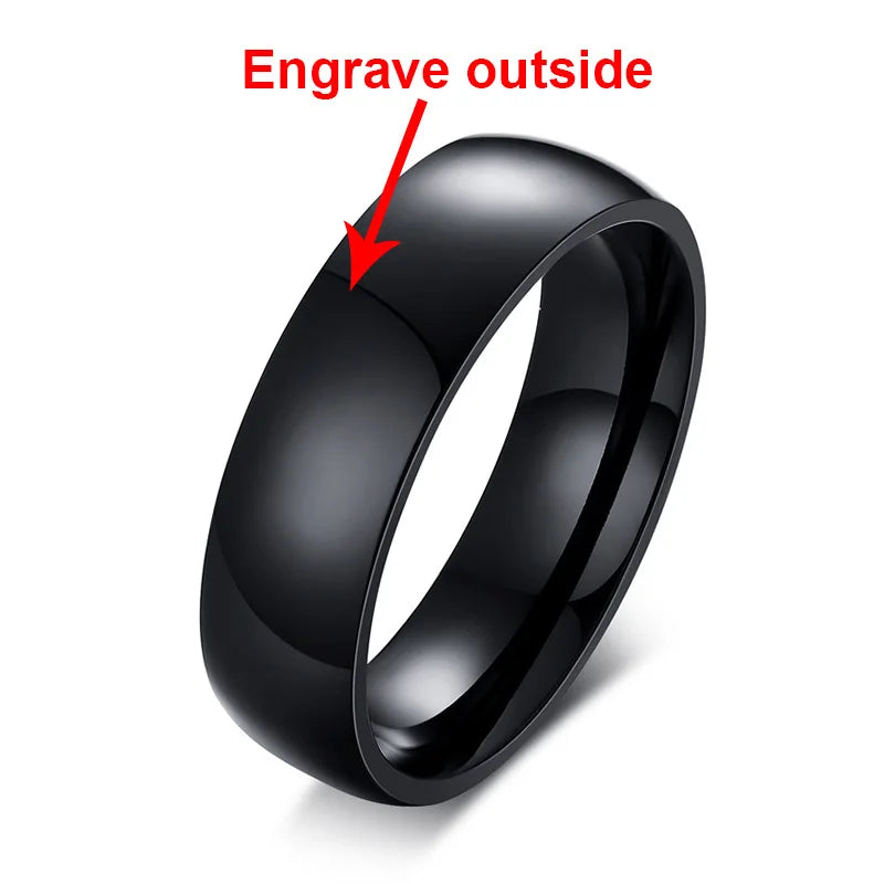 Vnox-Anillo de boda personalizado de acero inoxidable para hombres y mujeres, anillo central cepillado con borde biselado, banda negra, nombre grabado, letra, fecha