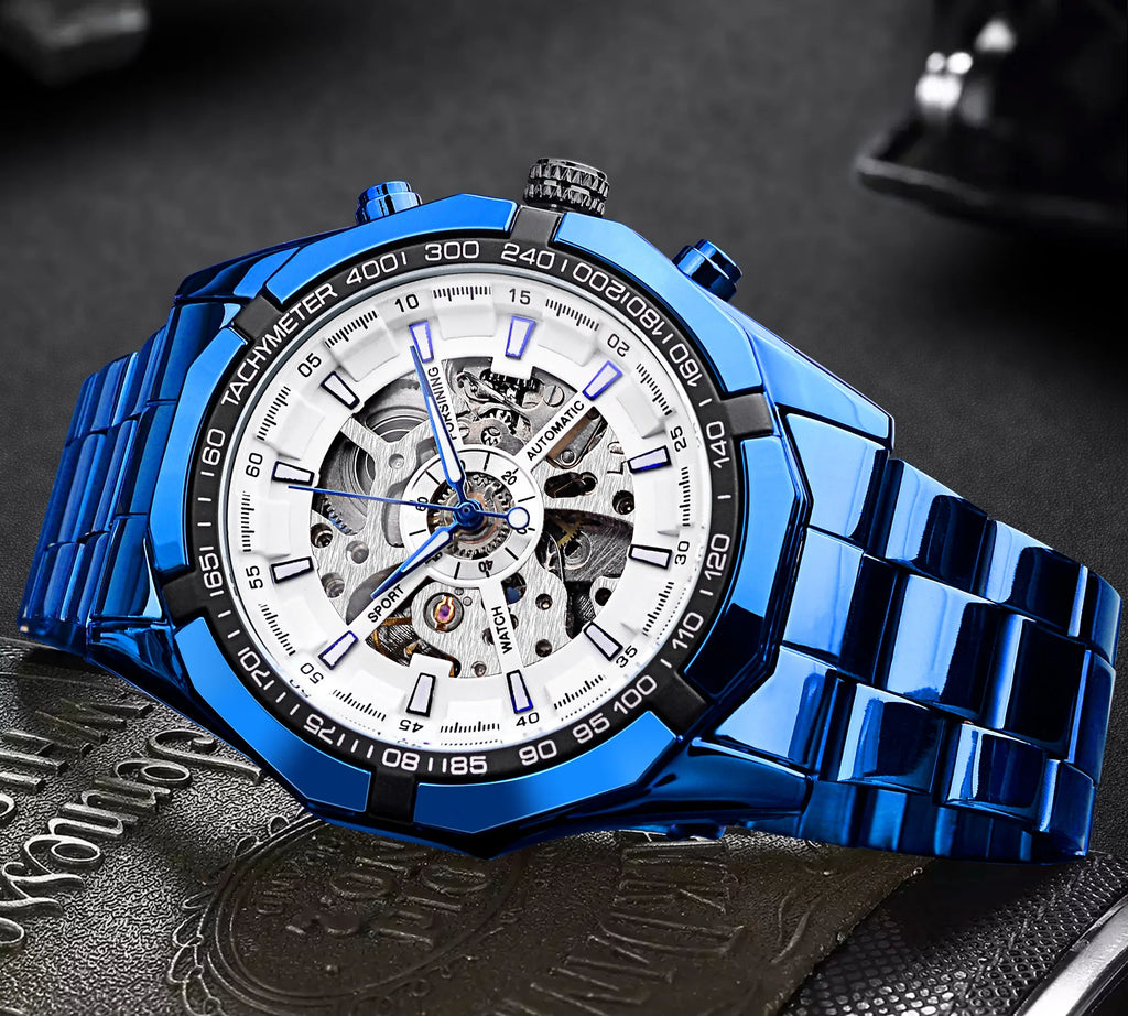 Forsining-Reloj de acero inoxidable 2021 para hombre, accesorio masculino de pulsera resistente al agua con esqueleto, de marca superior de lujo, transparente, deportivo