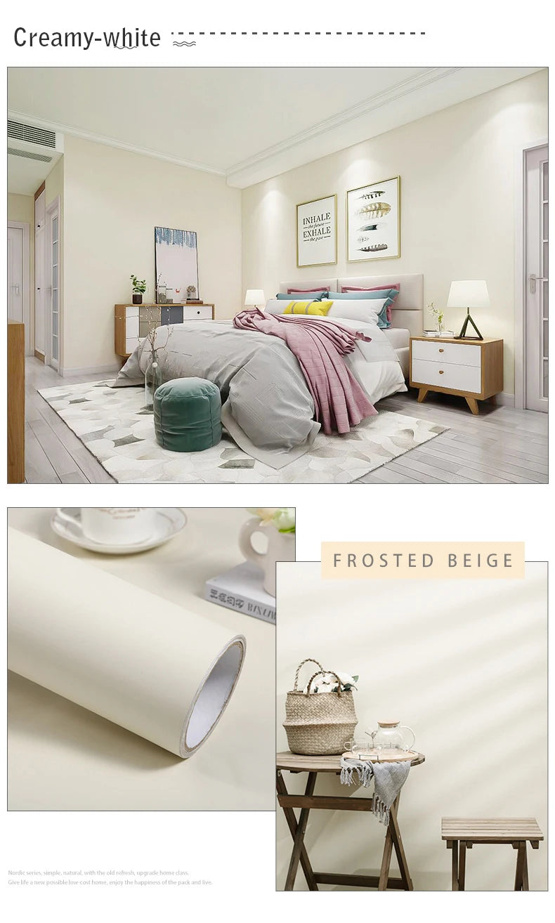 Papel tapiz mate de Color puro de PVC, autoadhesivo para dormitorio, impermeable, pegatina a prueba de humedad, película de renovación para muebles y armarios de escritorio
