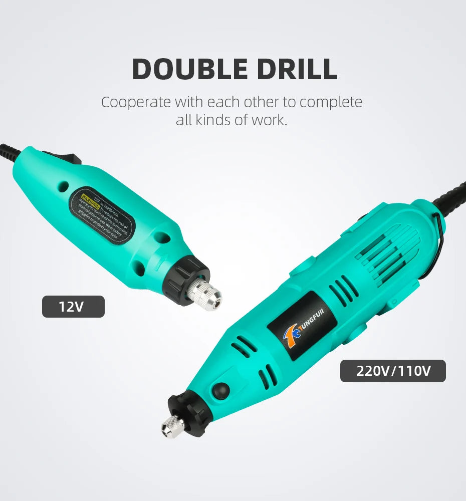 Tungfull-Mini taladro eléctrico, accesorios de brocas, herramientas de carpintería, velocidad Variable, herramienta rotativa eléctrica, Mini amoladora de taladro