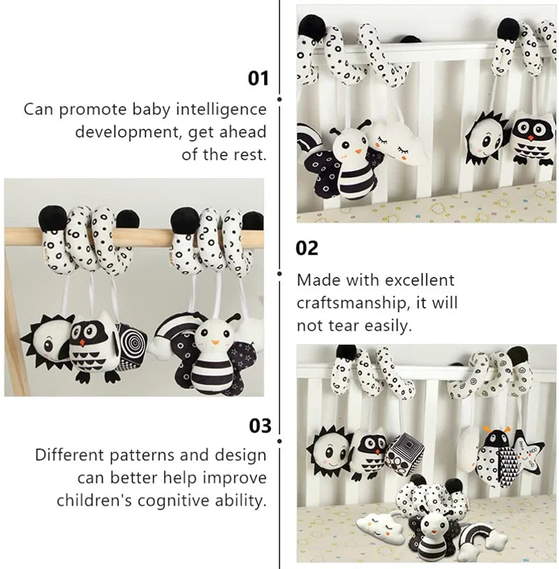 Sonajero de peluche sensorial para bebé, cochecito de juguete, juguetes colgantes móviles musicales, sonajeros móviles para bebés, juegos para recién nacidos de 0 a 6 y 12 meses
