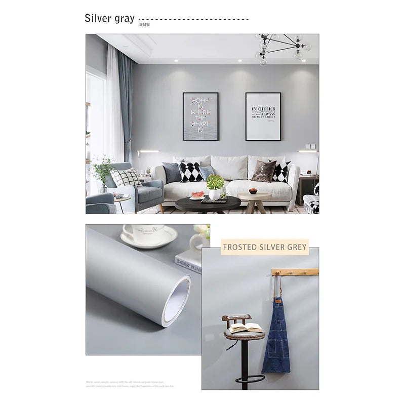 Película decorativa autoadhesiva impermeable de PVC, papel tapiz para dormitorio reacondicionado, calcomanía para habitación de niños, muebles antiguos, pegatinas de pared de Color puro