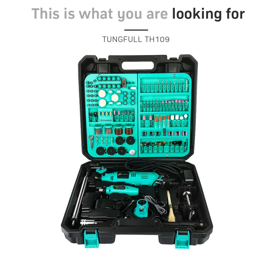 Tungfull-Mini taladro eléctrico, accesorios de brocas, herramientas de carpintería, velocidad Variable, herramienta rotativa eléctrica, Mini amoladora de taladro