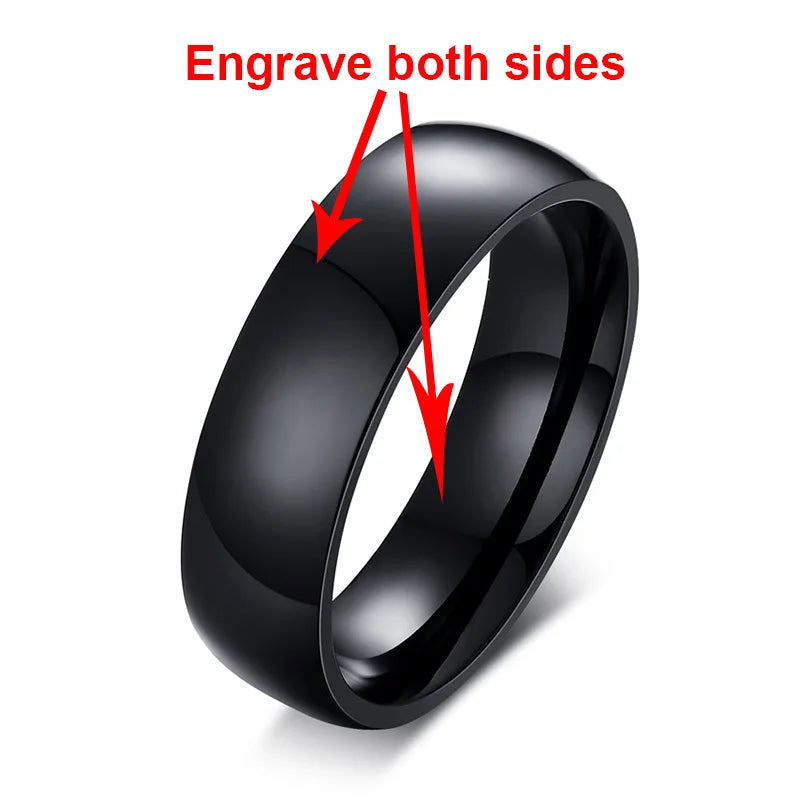 Vnox-Anillo de boda personalizado de acero inoxidable para hombres y mujeres, anillo central cepillado con borde biselado, banda negra, nombre grabado, letra, fecha