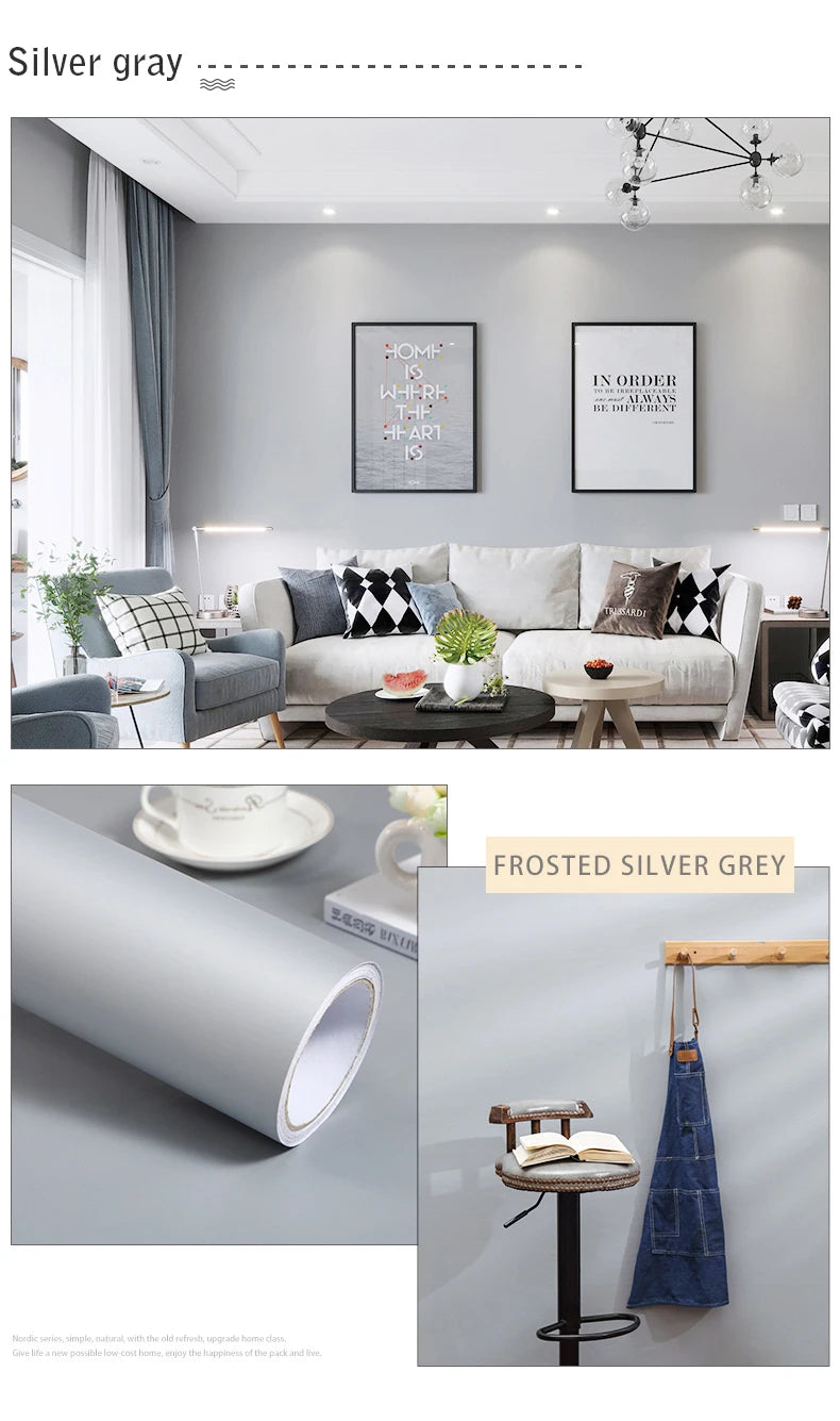 Papel tapiz mate de Color puro de PVC, autoadhesivo para dormitorio, impermeable, pegatina a prueba de humedad, película de renovación para muebles y armarios de escritorio