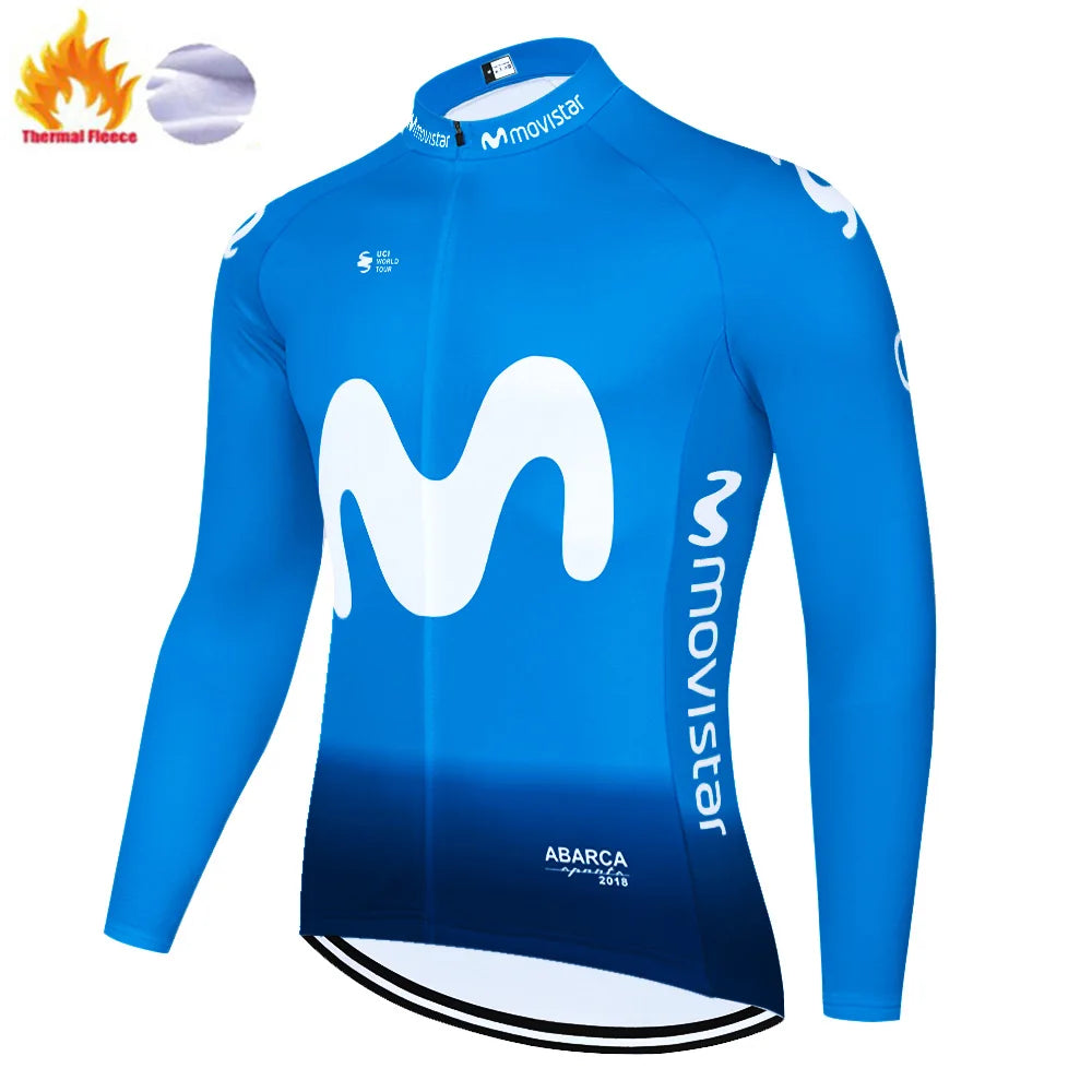 Nuevo invierno Movistar ciclismo jersey 2026 protear hombres manga larga bicicleta invierno maillot cyclisme homme
