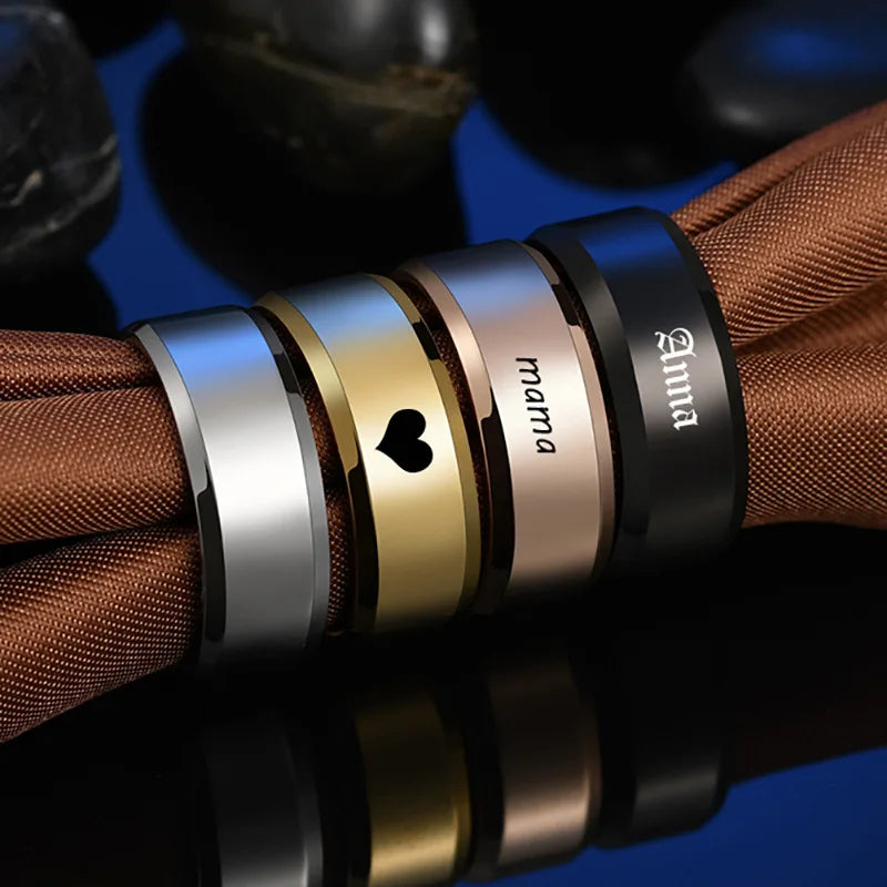 Anillo de joyería con dijes de moda para hombres y mujeres, anillos negros de acero inoxidable, banda de compromiso de boda, espejo de calidad, joyería masculina personalizada