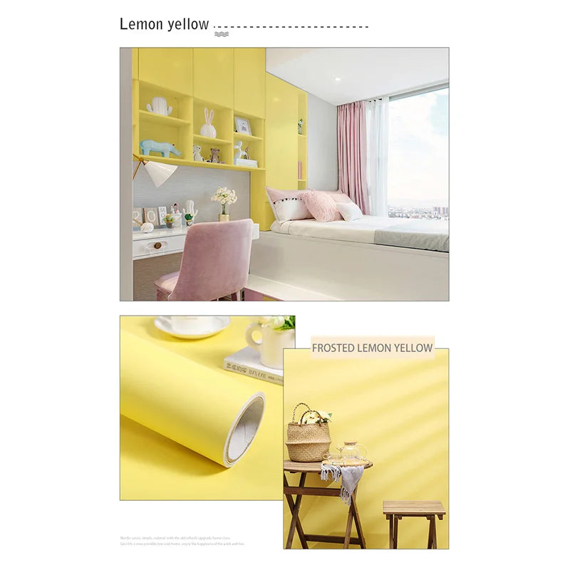 Película decorativa autoadhesiva impermeable de PVC, papel tapiz para dormitorio reacondicionado, calcomanía para habitación de niños, muebles antiguos, pegatinas de pared de Color puro