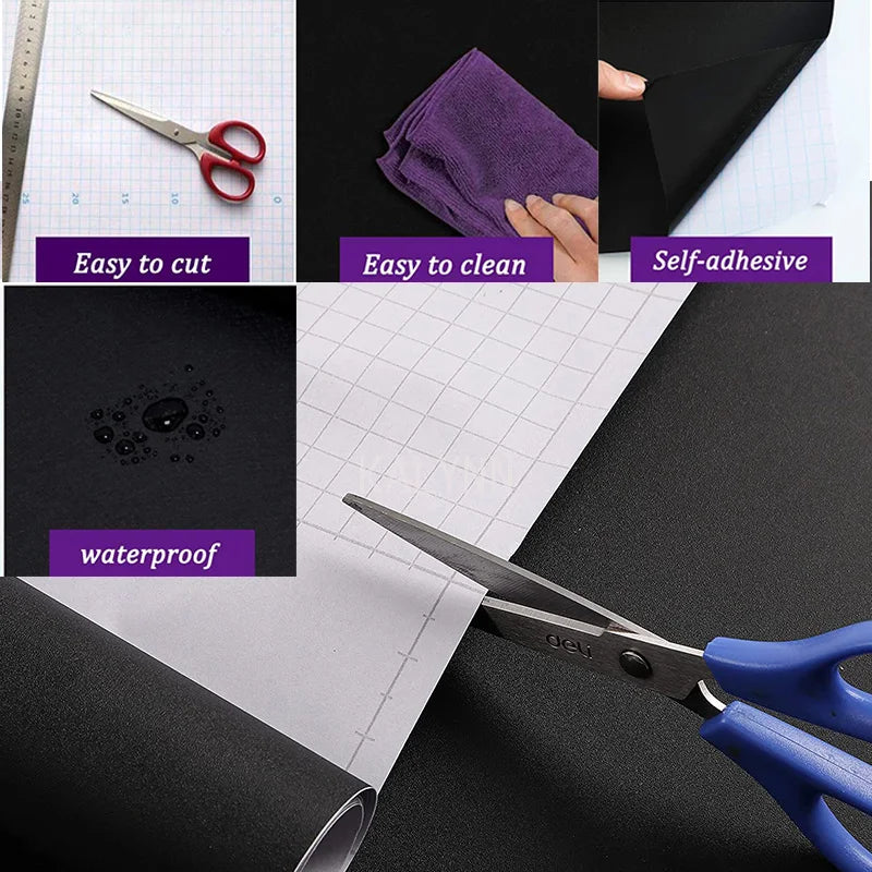 Papel tapiz impermeable de Color sólido, autoadhesivo para habitación, armario blanco y negro, pegatina de pared mate para muebles de cocina, ancho personalizable