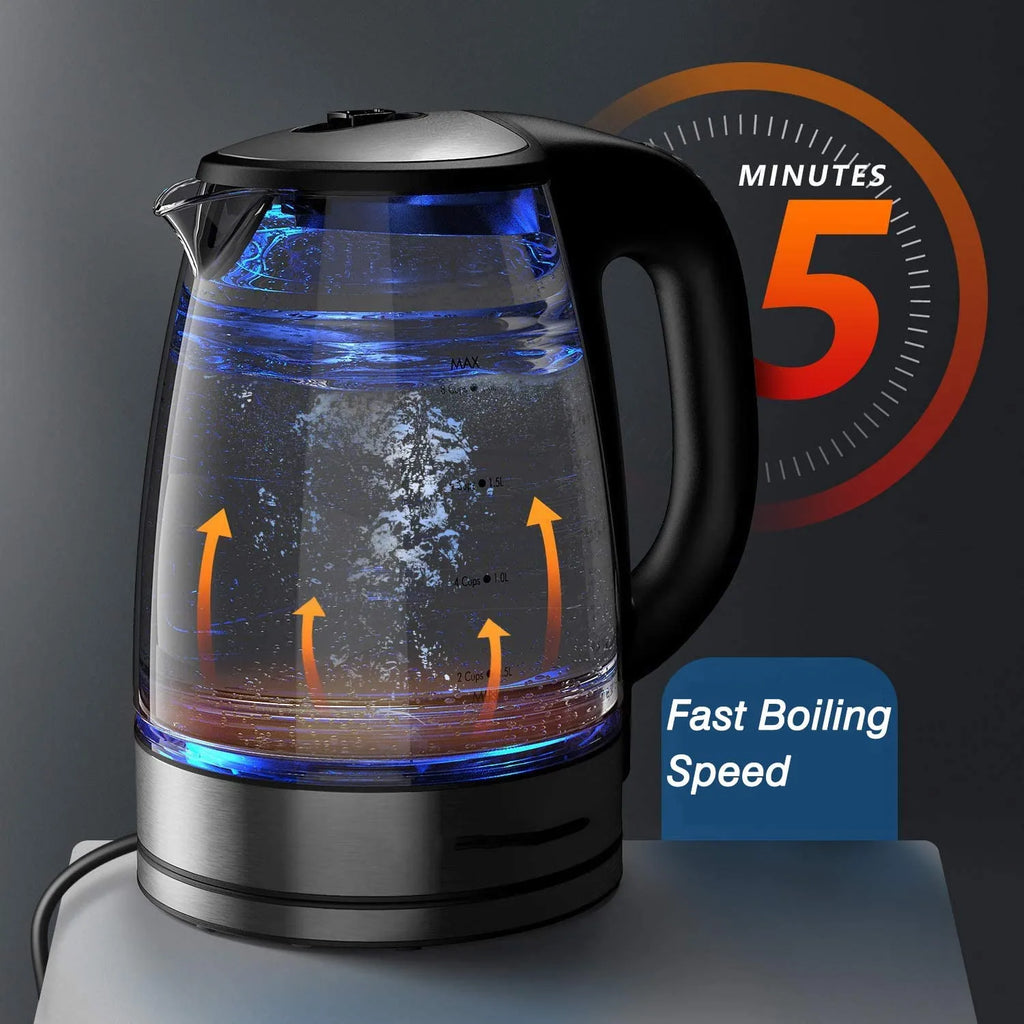 DEVISIB Hervidor eléctrico de vidrio, ebullición rápida de 2200 W, control de temperatura, mantener caliente las 4 horas, tetera de 2,0 L y caldera de agua caliente