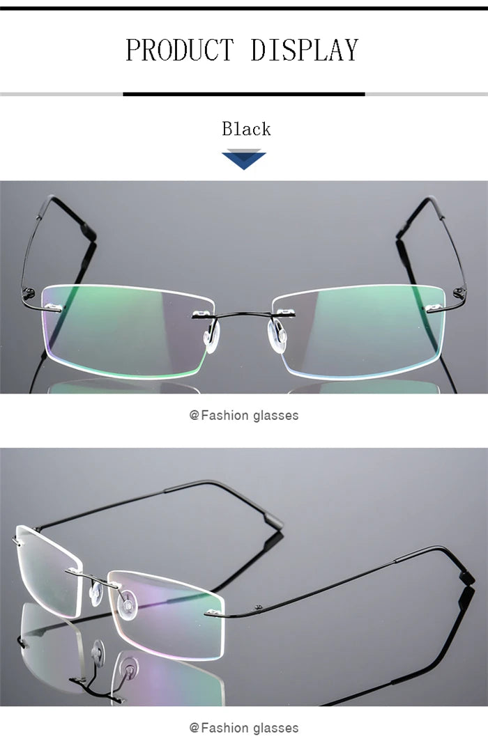 Gafas para miopía sin marco para hombre y mujer, lentes superelásticas con revestimiento verde, montura ultraligera, sin montura, 1,0-1,5-2,0 To-5,5