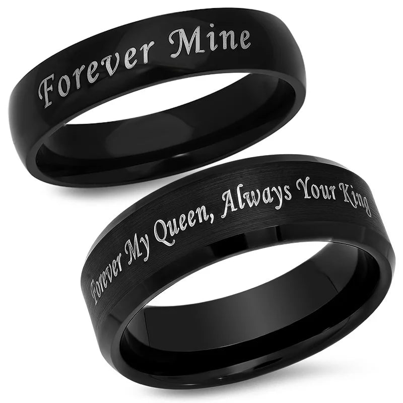 Vnox-Anillo de boda personalizado de acero inoxidable para hombres y mujeres, anillo central cepillado con borde biselado, banda negra, nombre grabado, letra, fecha