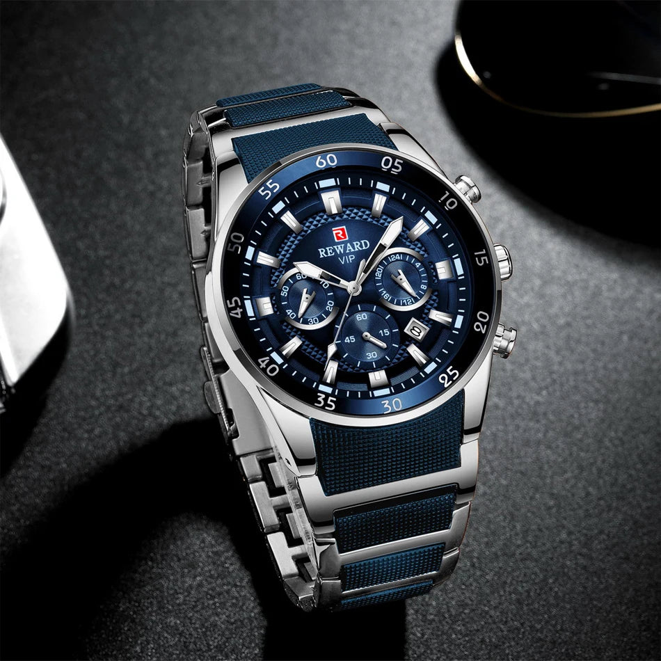 REWARD Relojes para hombre con esfera grande, marca de lujo, reloj deportivo resistente al agua, cronógrafo para hombre, reloj de cuarzo, relojes de pulsera con fecha automática