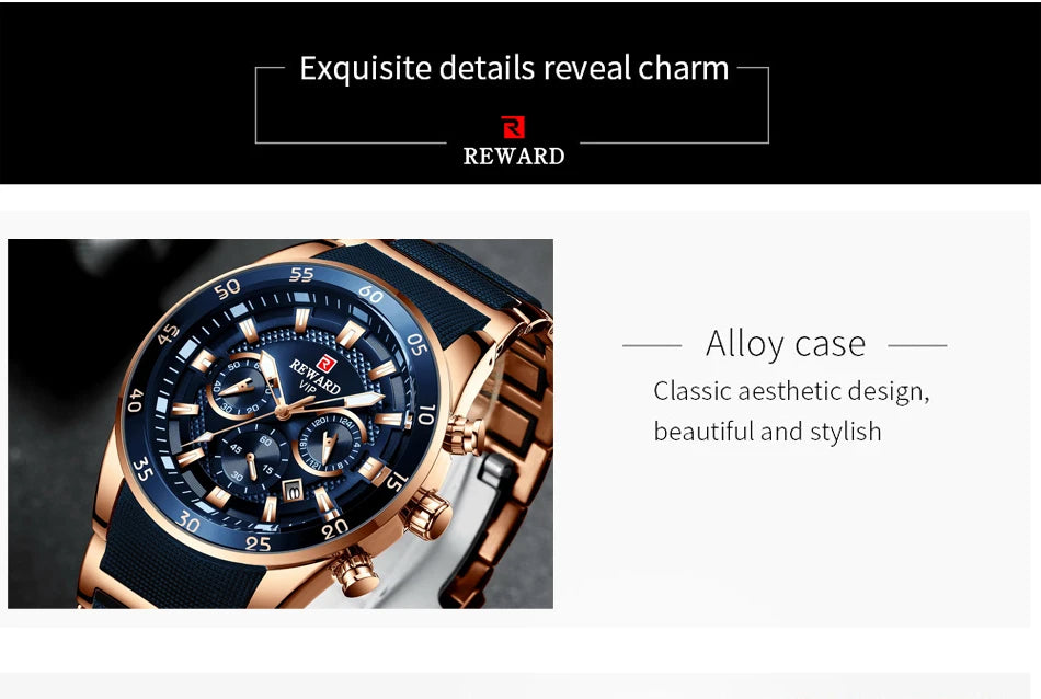 REWARD Relojes para hombre con esfera grande, marca de lujo, reloj deportivo resistente al agua, cronógrafo para hombre, reloj de cuarzo, relojes de pulsera con fecha automática