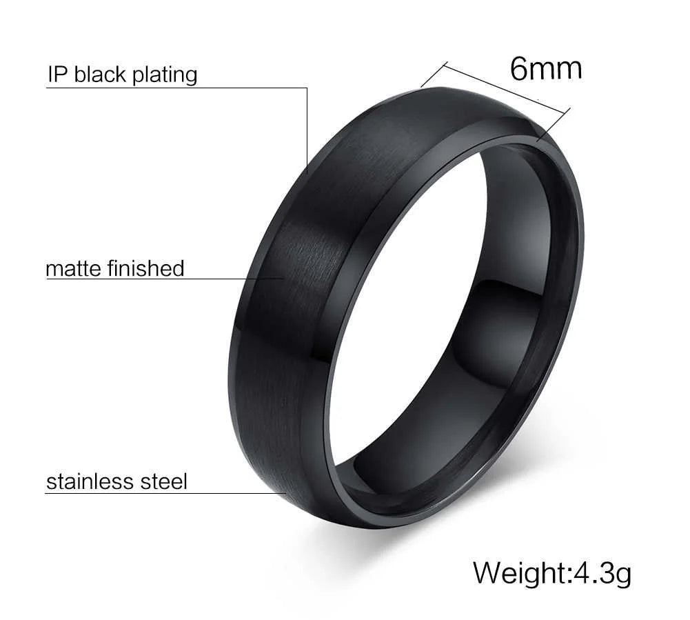 Vnox-Anillo de boda personalizado de acero inoxidable para hombres y mujeres, anillo central cepillado con borde biselado, banda negra, nombre grabado, letra, fecha