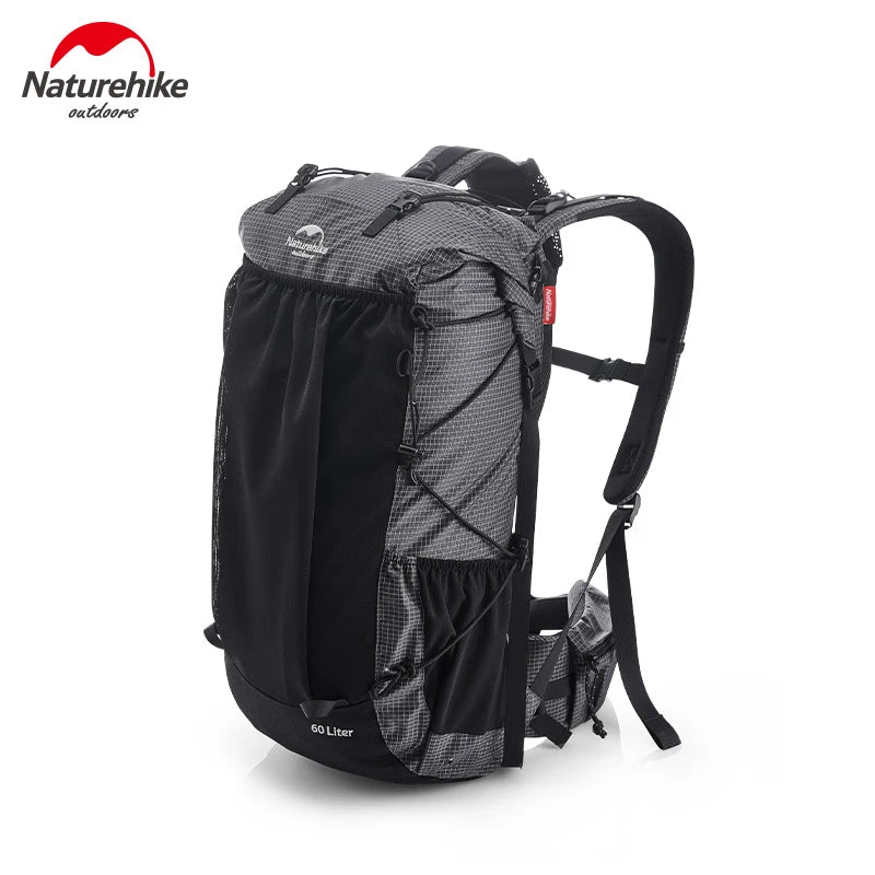Naturehike 60L + 5LCamping senderismo escalada mochilas Piggyback transpirable ligero alrededor de 1160g con diseño de cubierta de lluvia