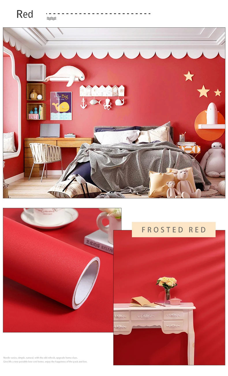 Papel tapiz mate de Color puro de PVC, autoadhesivo para dormitorio, impermeable, pegatina a prueba de humedad, película de renovación para muebles y armarios de escritorio