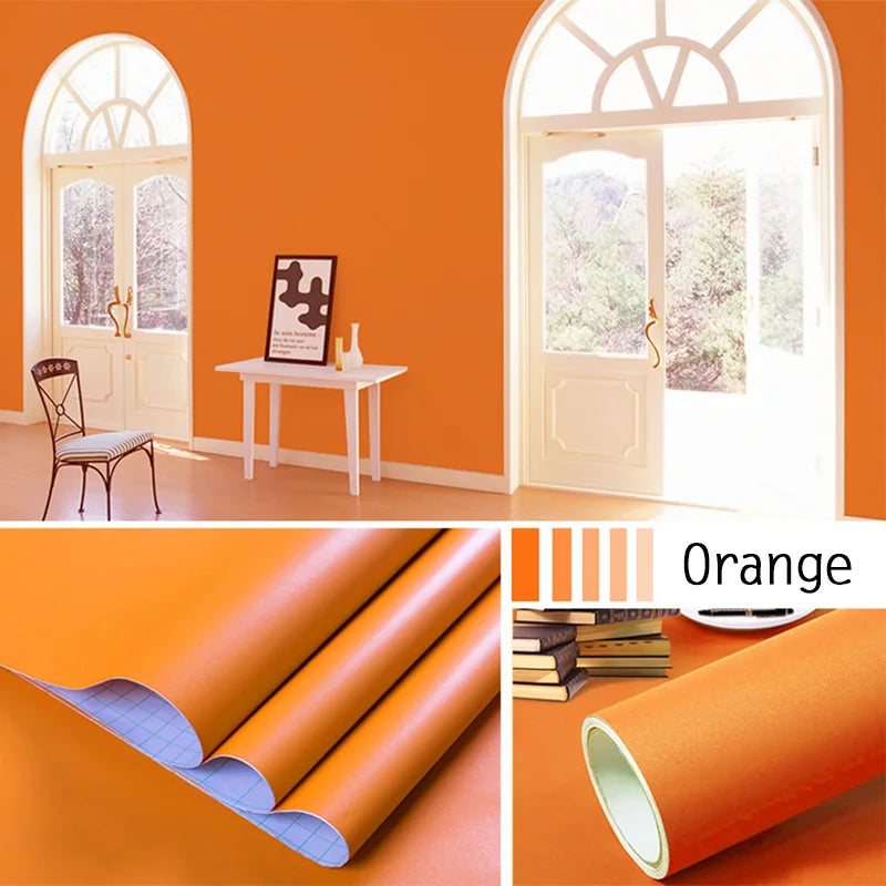 Papel tapiz impermeable de Color sólido, autoadhesivo para habitación, armario blanco y negro, pegatina de pared mate para muebles de cocina, ancho personalizable