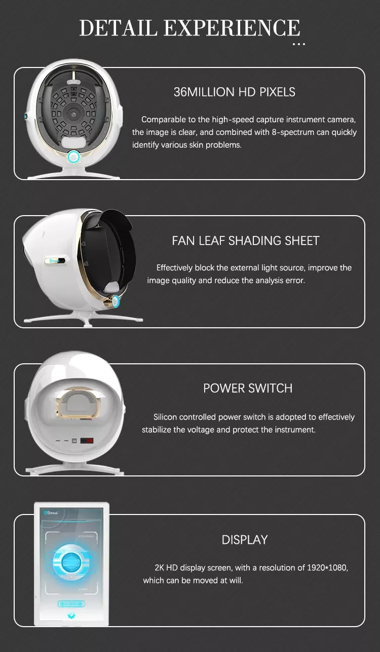 Escáner de piel 3D, analizador Facial, máquina de Monitor, espejo mágico, prueba portátil, Detector en inglés, análisis de prueba de cámara Facial
