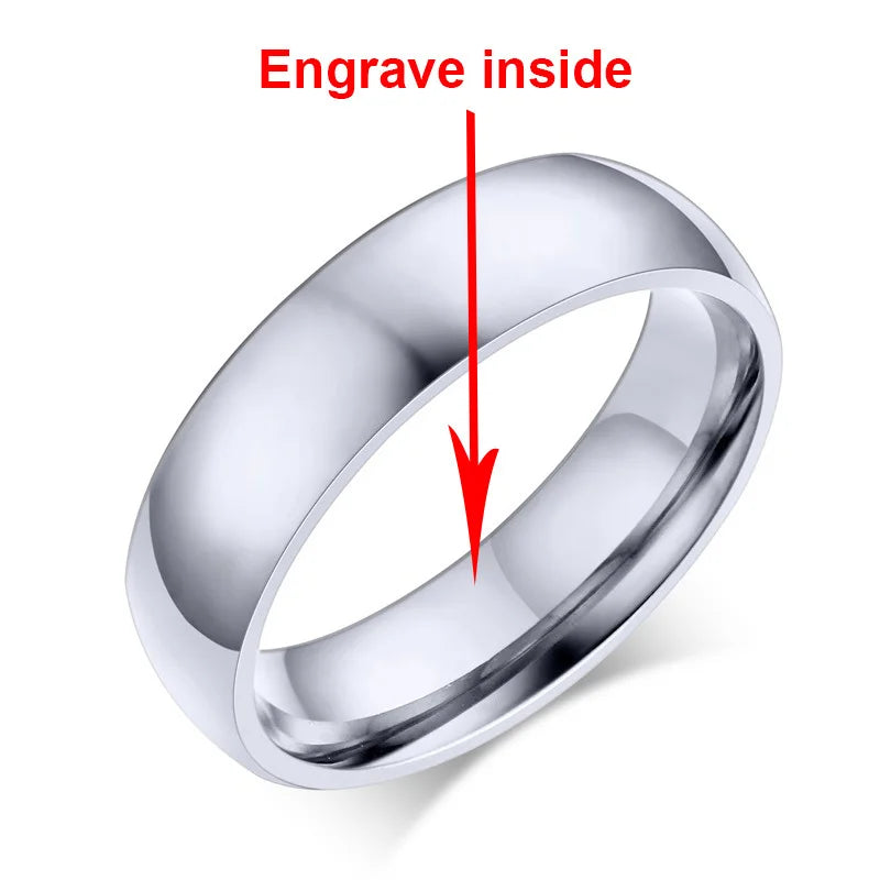 Vnox-Anillo de boda personalizado de acero inoxidable para hombres y mujeres, anillo central cepillado con borde biselado, banda negra, nombre grabado, letra, fecha