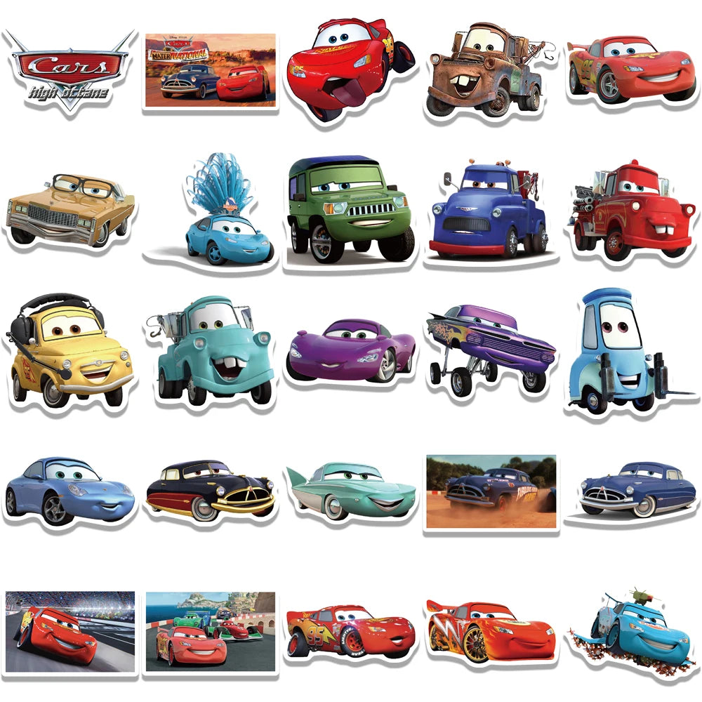 10/30/50 Uds. Disney coches de dibujos animados relámpago McQueen pegatinas monopatín DIY nevera motocicleta equipaje coche pegatina impermeable juguete