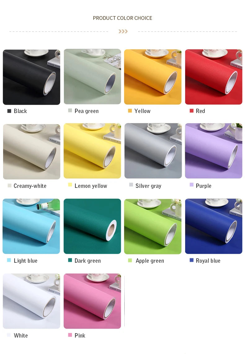 Papel tapiz mate de Color puro de PVC, autoadhesivo para dormitorio, impermeable, pegatina a prueba de humedad, película de renovación para muebles y armarios de escritorio