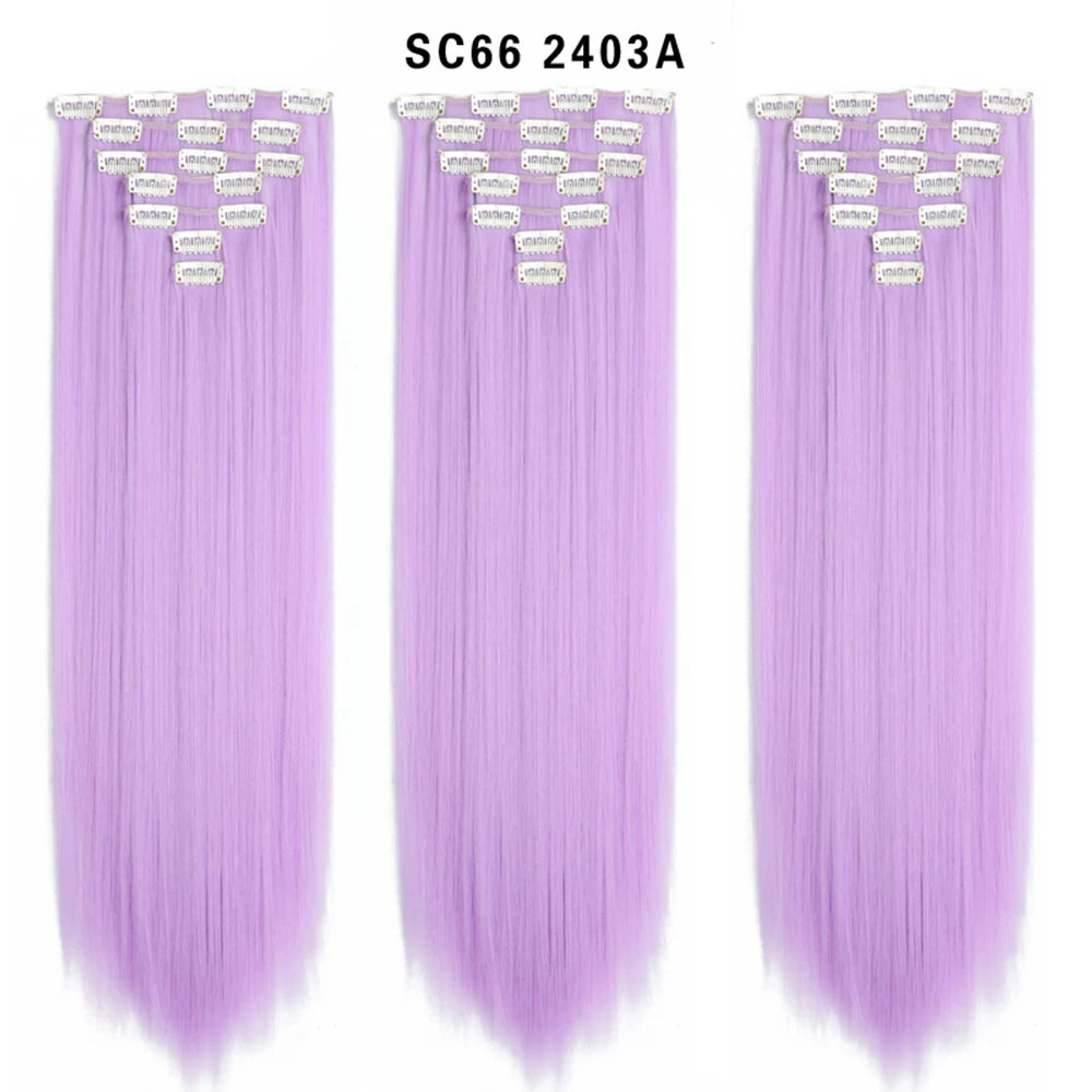 Buabuda-extensiones de cabello sintético largo y liso, 16Clips, fibra de alta temperatura, color rubio, negro y marrón