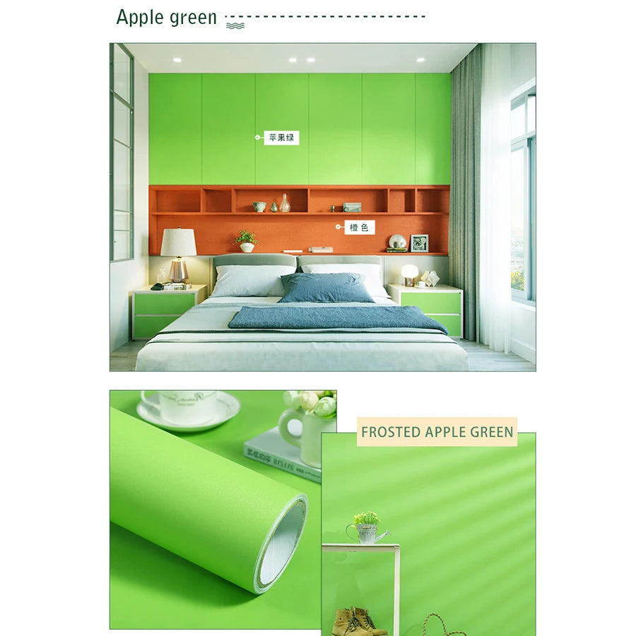 Película decorativa autoadhesiva impermeable de PVC, papel tapiz para dormitorio reacondicionado, calcomanía para habitación de niños, muebles antiguos, pegatinas de pared de Color puro