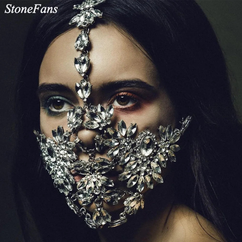StoneFans máscara de diamantes de imitación de flores de cristal de fiesta de diseñador, joyería de Mascarada, máscara decorativa de lujo para diseño de cara, regalos para mujeres