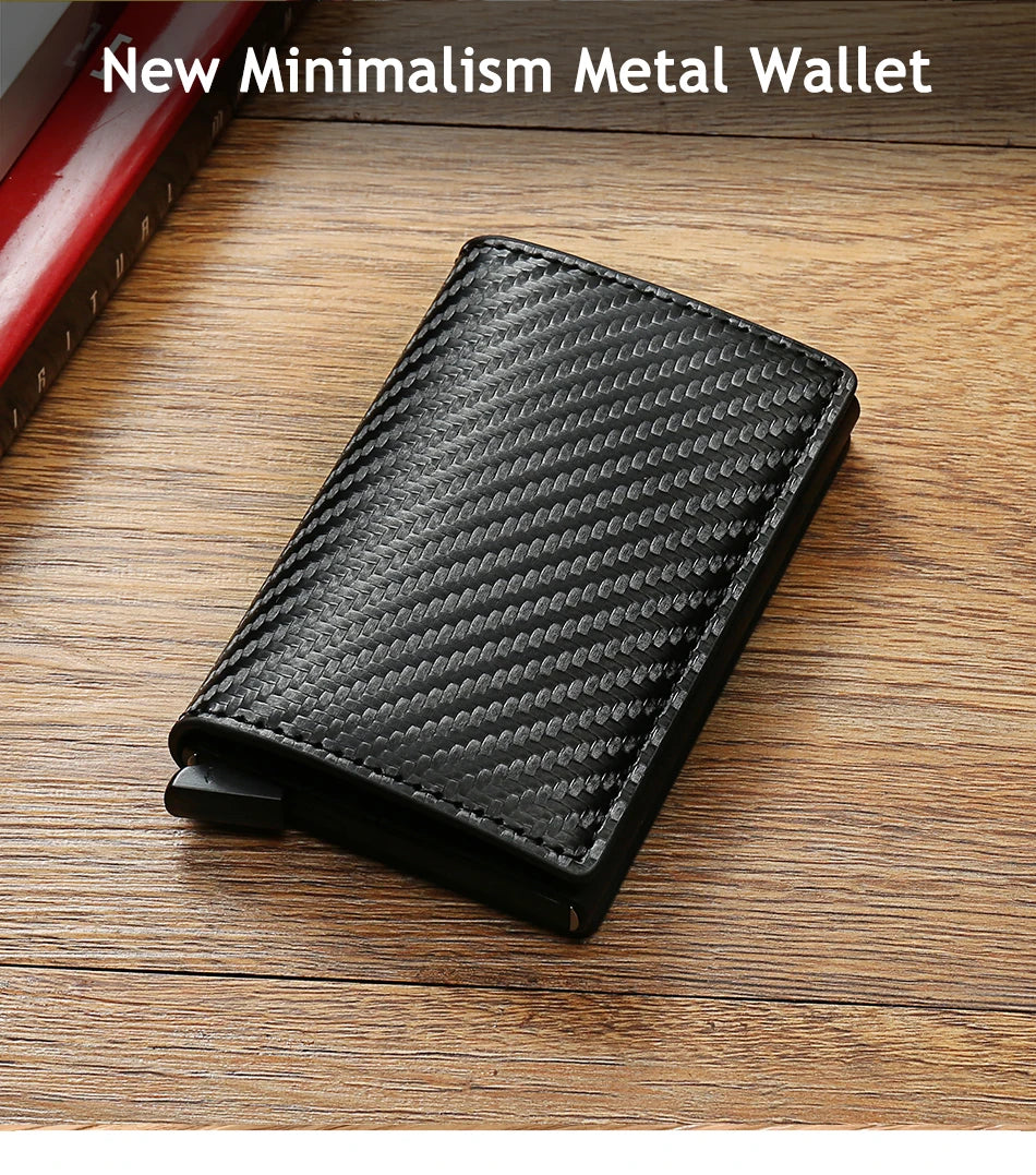 Cartera de aluminio Rfid para hombre, tarjeteros, monedero de fibra de carbono para hombre, cartera inteligente delgada de negocios, tarjetero de crédito, funda, soporte para notas