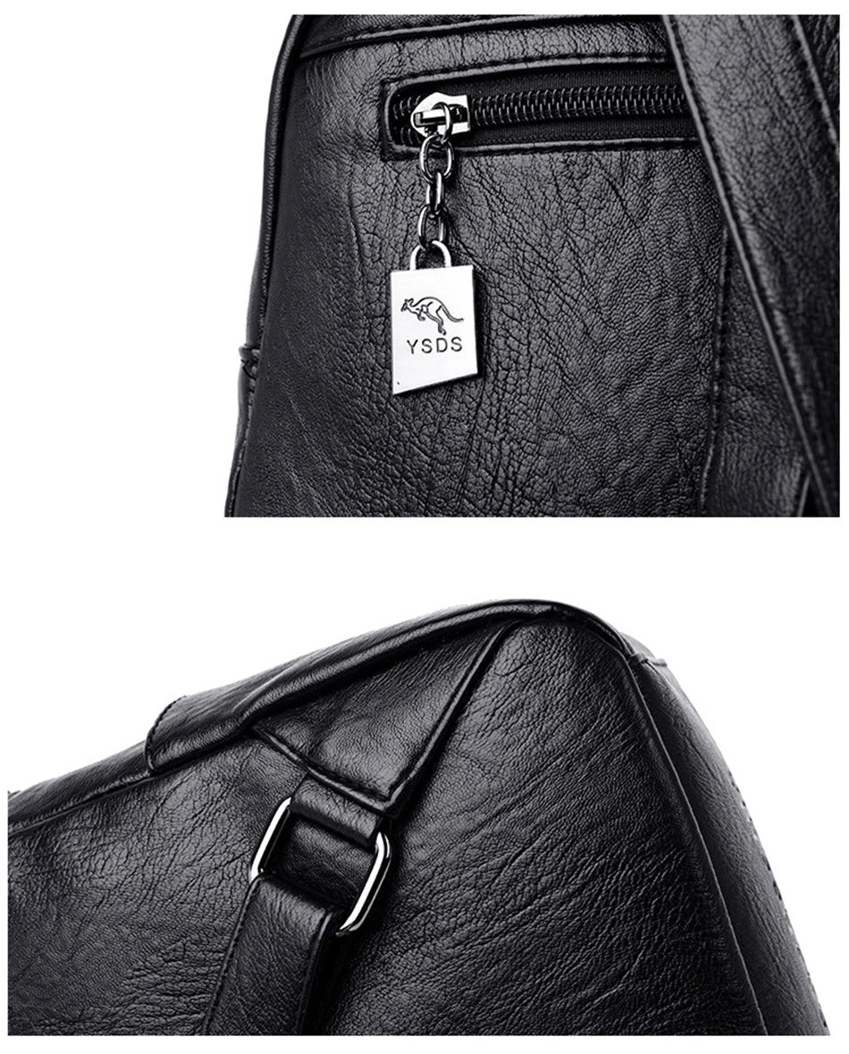 Mochila De cuero suave para mujer, bolso escolar de gran capacidad, de alta calidad, para viaje y ocio, 6 colores, color negro, novedad de 2024