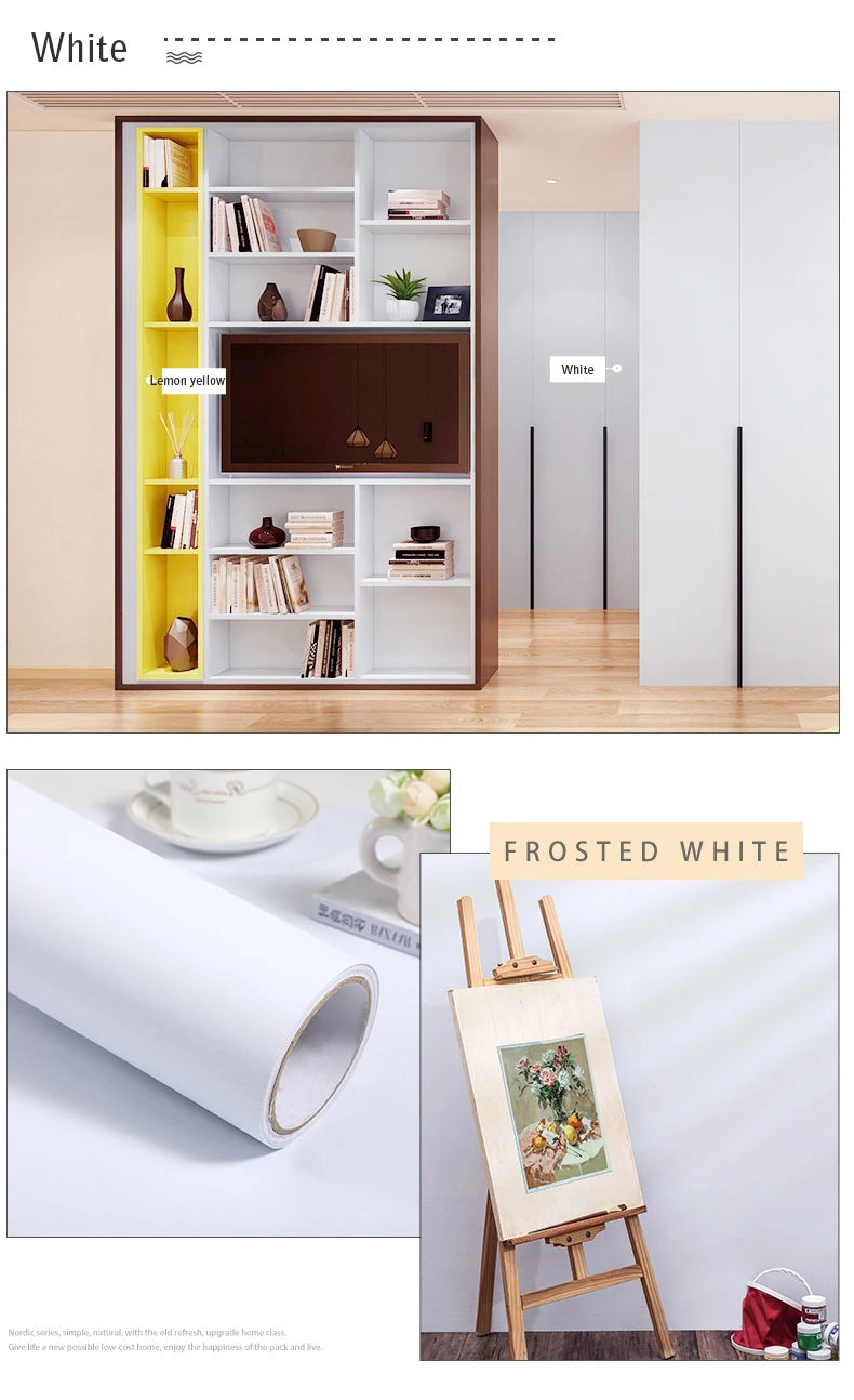 Papel tapiz mate de Color puro de PVC, autoadhesivo para dormitorio, impermeable, pegatina a prueba de humedad, película de renovación para muebles y armarios de escritorio