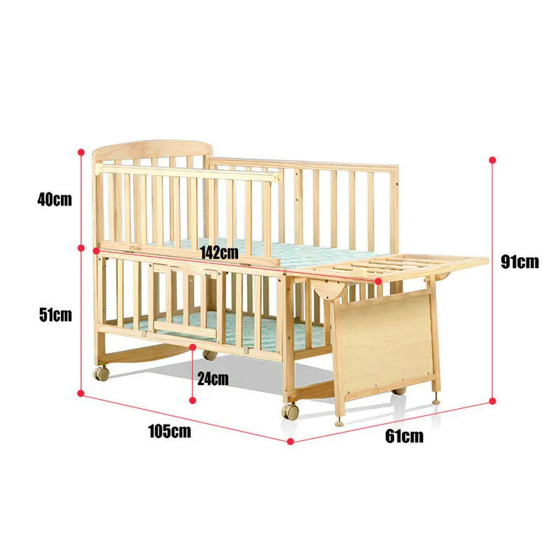 Beedome Pine Baby Cuna con estante, puede extender a una cama para niños de 1,4 metros, mecedora con 4 ruedas