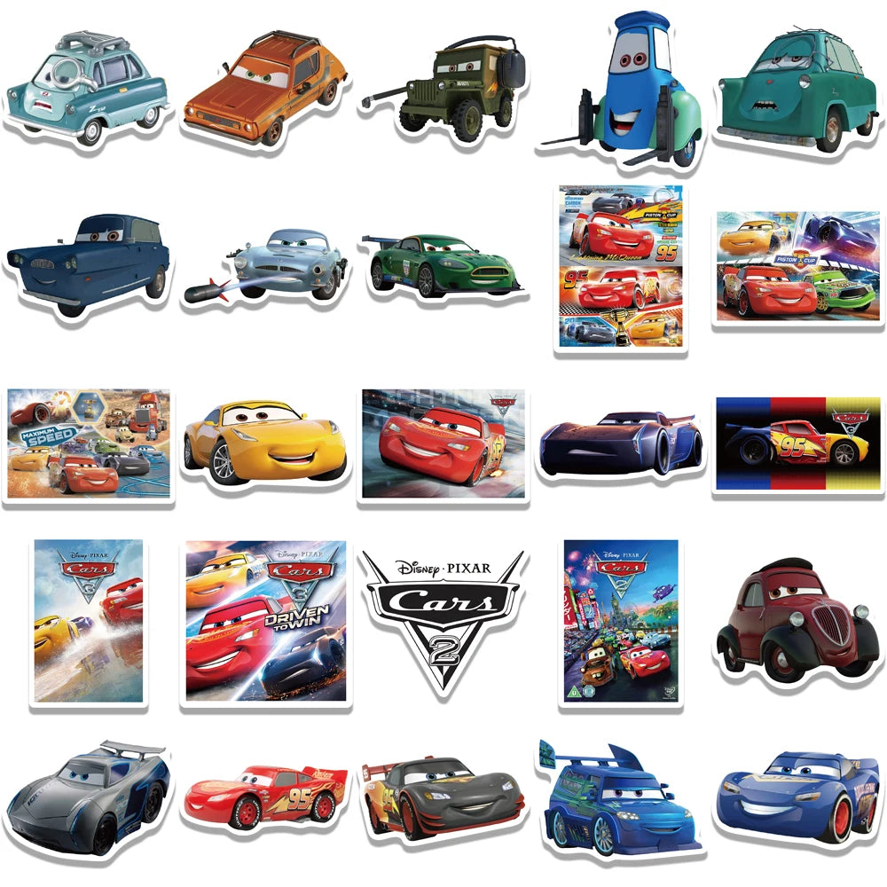 10/30/50 Uds. Disney coches de dibujos animados relámpago McQueen pegatinas monopatín DIY nevera motocicleta equipaje coche pegatina impermeable juguete