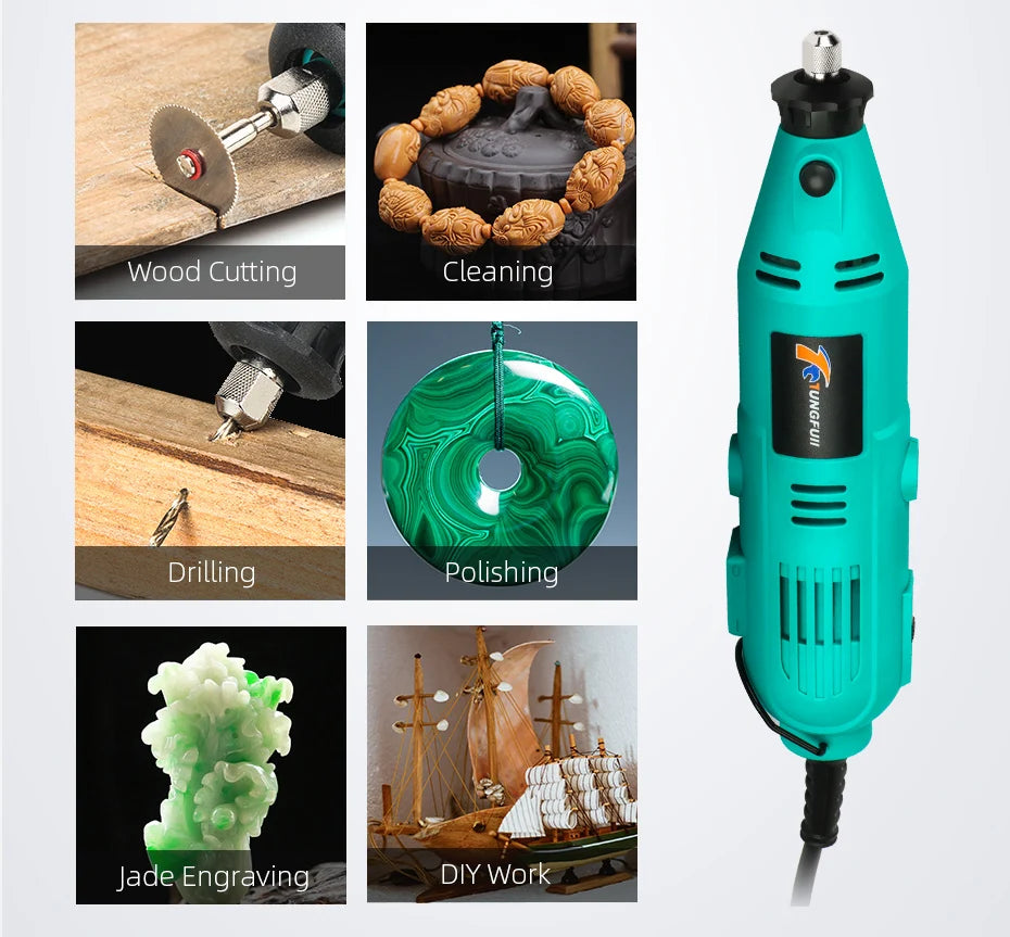 Tungfull-Mini taladro eléctrico, accesorios de brocas, herramientas de carpintería, velocidad Variable, herramienta rotativa eléctrica, Mini amoladora de taladro