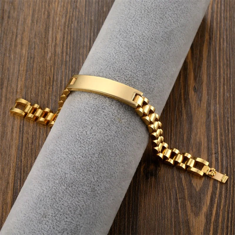 Pulseras personalizadas para hombres y mujeres, placa con nombre, cadena dorada de acero inoxidable, pulsera con nombre de identificación de pareja personalizada