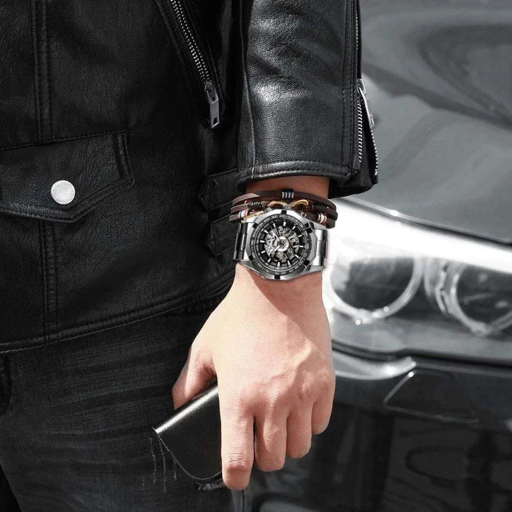 Forsining-Reloj de acero inoxidable 2021 para hombre, accesorio masculino de pulsera resistente al agua con esqueleto, de marca superior de lujo, transparente, deportivo