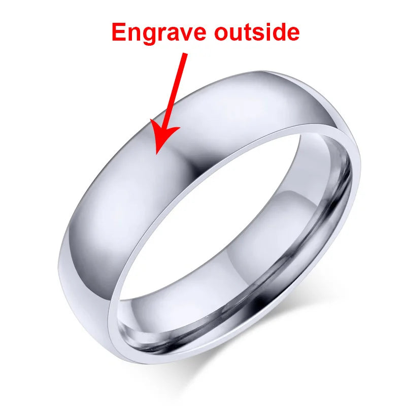Vnox-Anillo de boda personalizado de acero inoxidable para hombres y mujeres, anillo central cepillado con borde biselado, banda negra, nombre grabado, letra, fecha