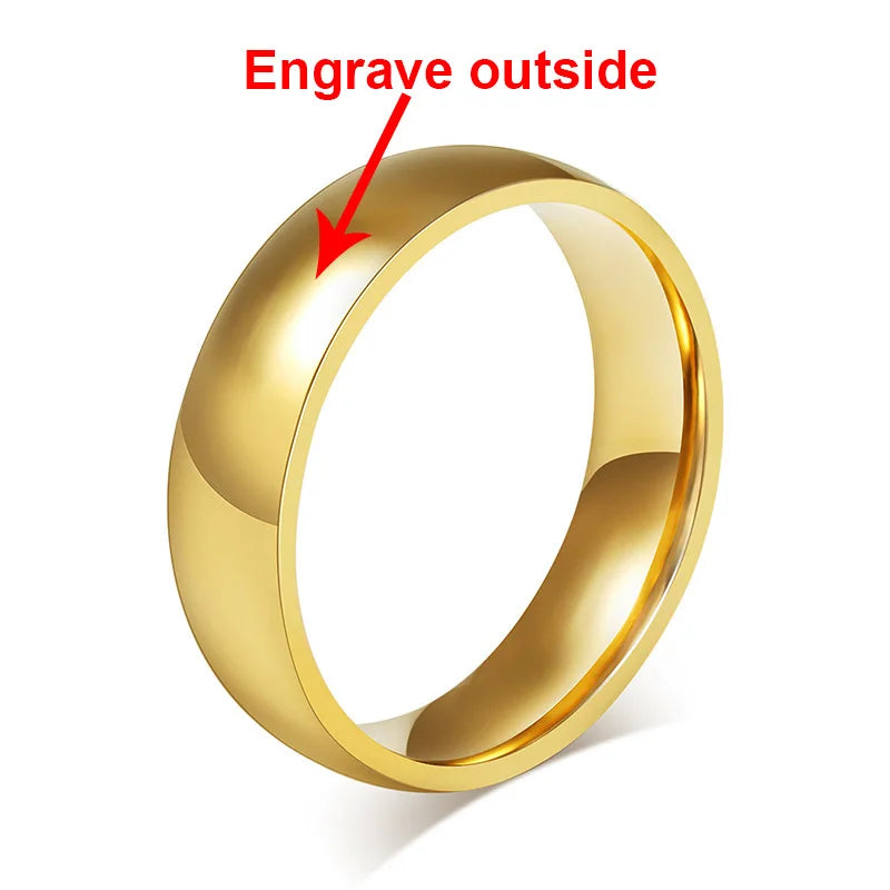 Vnox-Anillo de boda personalizado de acero inoxidable para hombres y mujeres, anillo central cepillado con borde biselado, banda negra, nombre grabado, letra, fecha